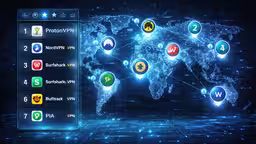 Elenco interattivo dei provider VPN globali con bandiere nazionali, punteggi di privacy e filtri per funzionalità.