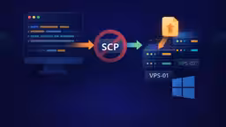 অন্ধকার আধুনিক চিত্র যা দেখায় কিভাবে VPS-এ ফাইল আপলোড টার্মিনাল ঝামেলা থেকে দ্রুত ভিজ্যুয়াল ডেস্কটপ ওয়ার্কফ্লোতে রূপান্তরিত হয়
