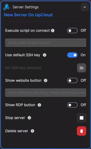 Lista server e azioni rapide