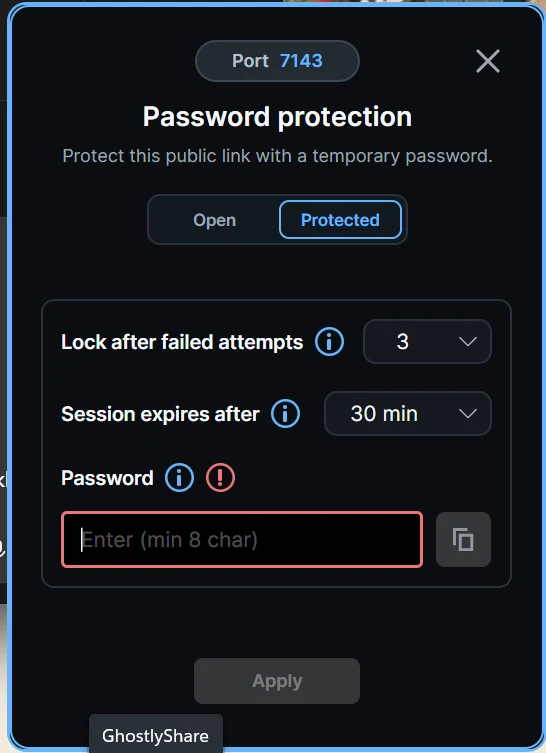 Password settings with failed-attempt and session-duration controls
