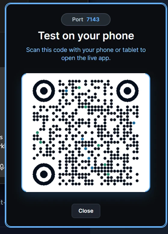 Example QR-code dialog for opening a shared app on a phone